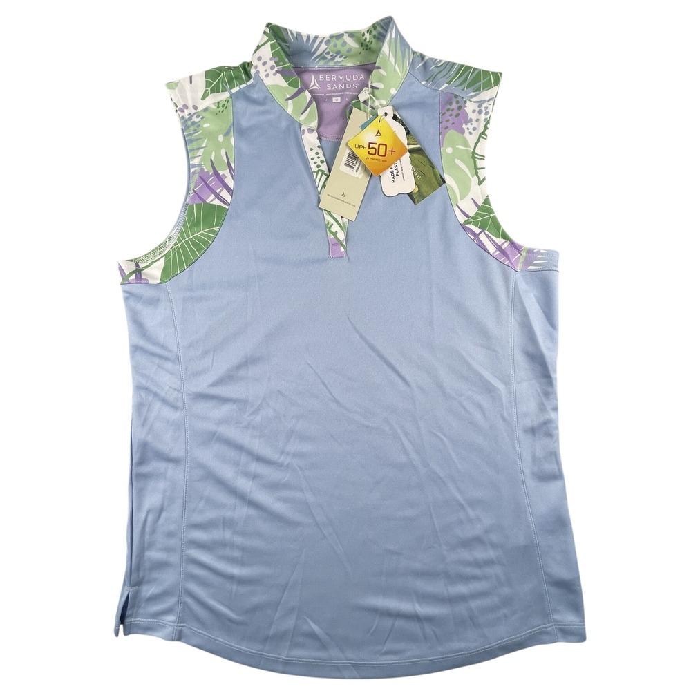 Bermuda Sands Golf Polo NWT Women M Blue Sunny Ash Sleeveless Tropical UPF 50